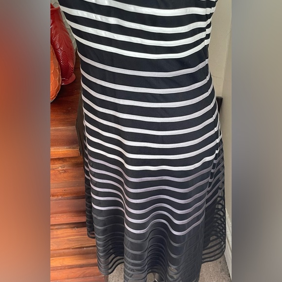 EUC WHBM Black Mesh Dress with White to Gray Ombré Stripes - Picture 3 of 8